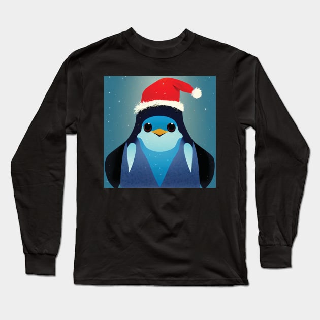 Penguin in Santa Hat Long Sleeve T-Shirt by Geminiartstudio